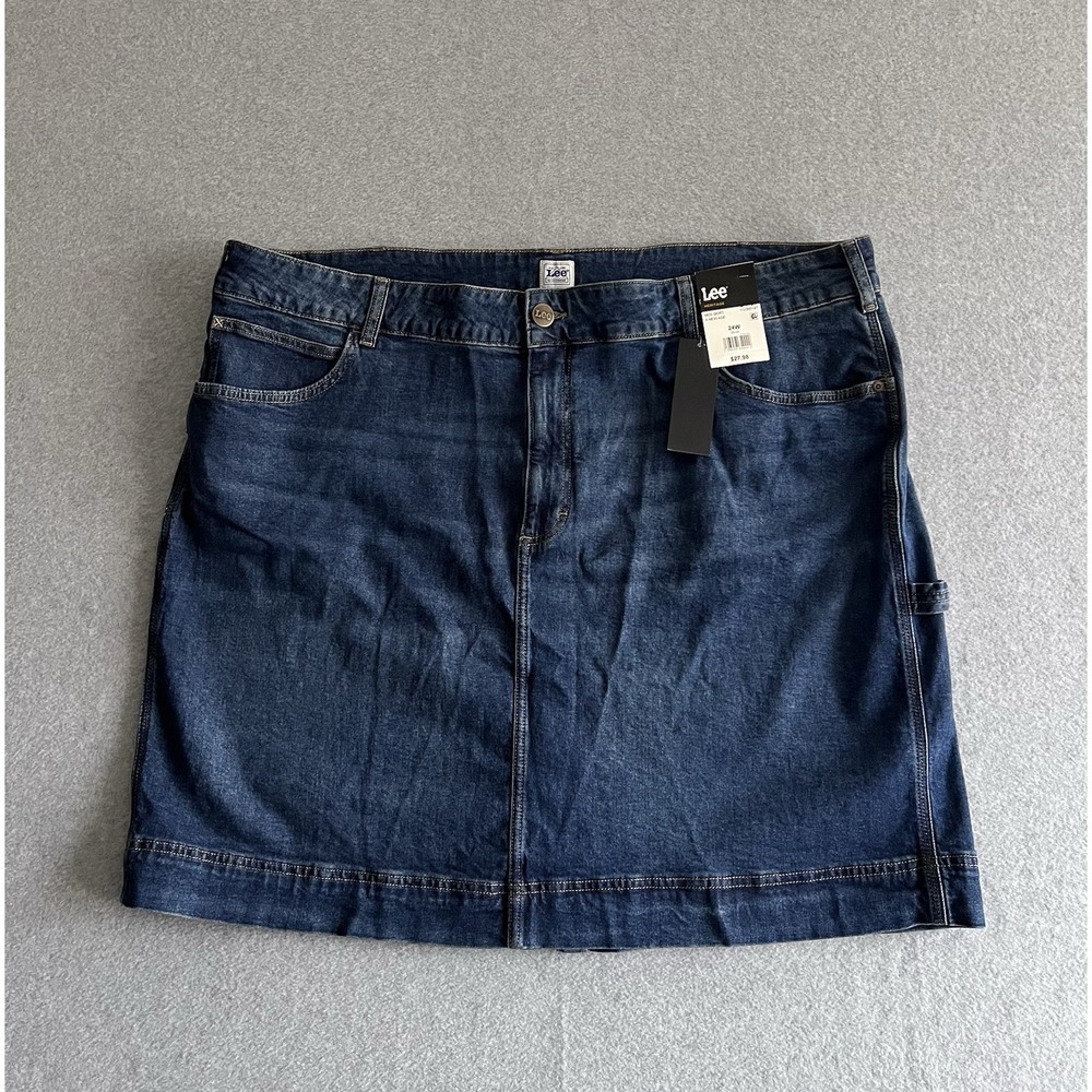 LEE Women's Plus Size 24W Blue Denim Skirt MIDI Skirt A New‎ Age Carpenter NWT